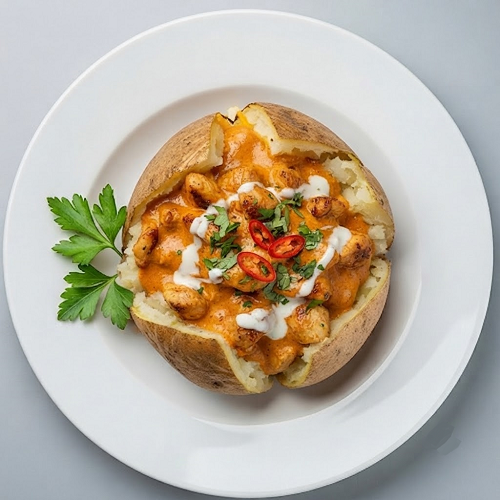 Baked Potato With Chicken Curry 